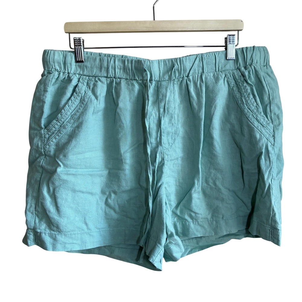 Briggs Linen Blend Pull On Shorts XL Mint Green Womens Drawstring Waist